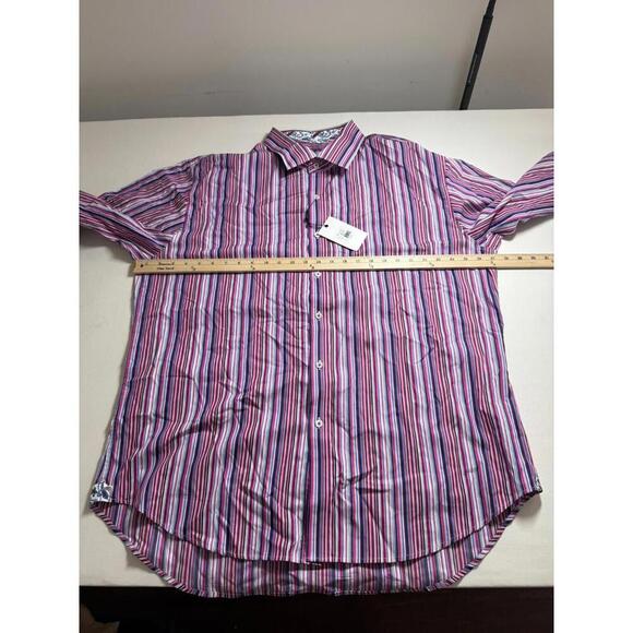 NWT Robert Graham Dress Shirt Size Pink Purple White Stripe Flip Cuff  XXXL - Picture 5 of 6